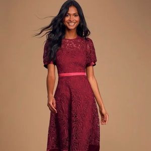 NEW Burgundy Crochet Lace Midi Skater Dress